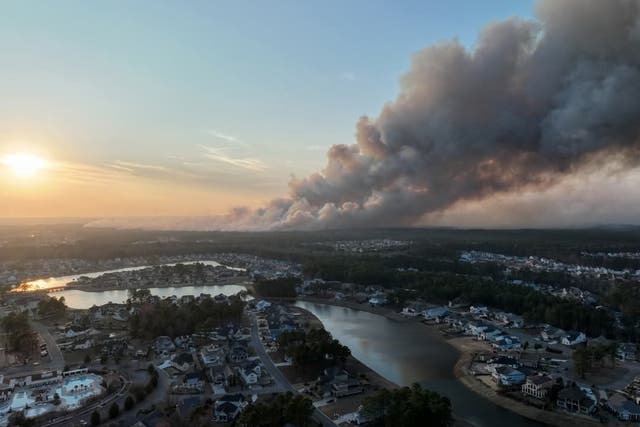 <p>Dangerous fire weather continued on Tuesday in the Carolinas. A fire in South Carolina has scorched more than 2,000 acres</p>