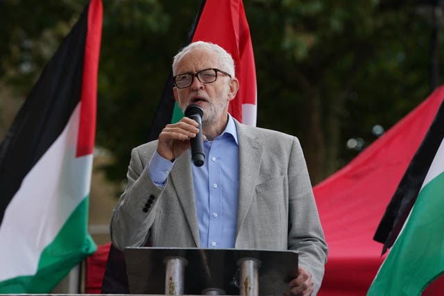 <p>Jeremy Corbyn called on ‘the whole world’ to reject Mr Trump’s Gaza plan (PA)</p>