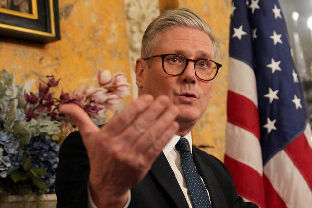<p>Prime Minister Sir Keir Starmer gives a speech during a welcome reception at the British ambassador’s residence in Washington, DC (Carl Court/PA)</p>