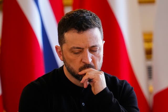 <p>Ukrainian President Volodymyr Zelenskyy takes part in a plenary during the Securing our Future Summit on Ukraine and European security at Lancaster House in London Sunday</p>
