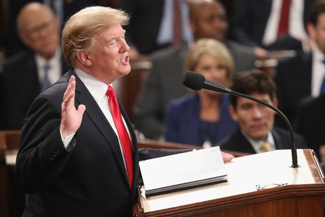 <p>President Donald Trump, pictured at his State of the Union address in February 2019, is set to outline the 'renewal of the American Dream'</p>