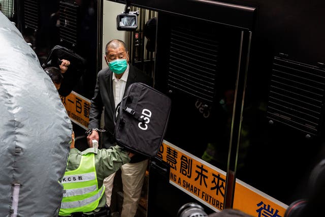 <p>Hong Kong pro-democracy media tycoon Jimmy Lai arrives at the Court of Final Appeal</p>