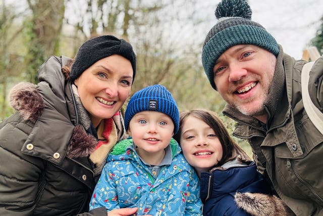 <p>James and Claire Collins, pictured with their children Leala and Lincoln, were part of a three-way living kidney donor exchange</p>