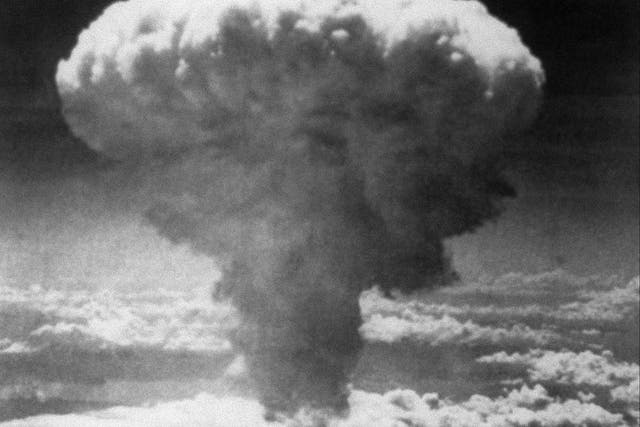 <p>This file photo August 9, 1945, shows the mushroom cloud of the so-called ‘Fat Man’ nuclear weapon dropped on Nagasaki, Japan, during World War II</p>