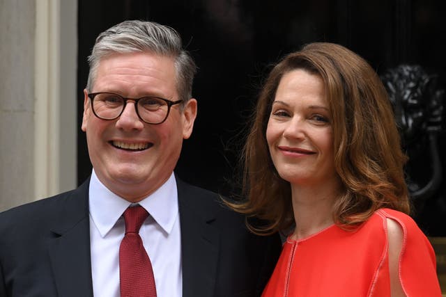 <p>Victoria Starmer standing next to her husband outside Number 10 Downing Street after Labour won the General Election</p>