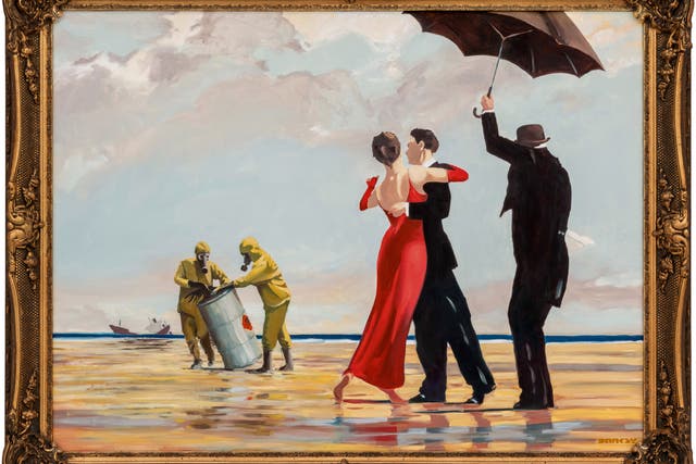 <p>The Banksy portrait was exhibited in 2005, a year after Vettriano's original broke records in a Sotheby's sale</p>
