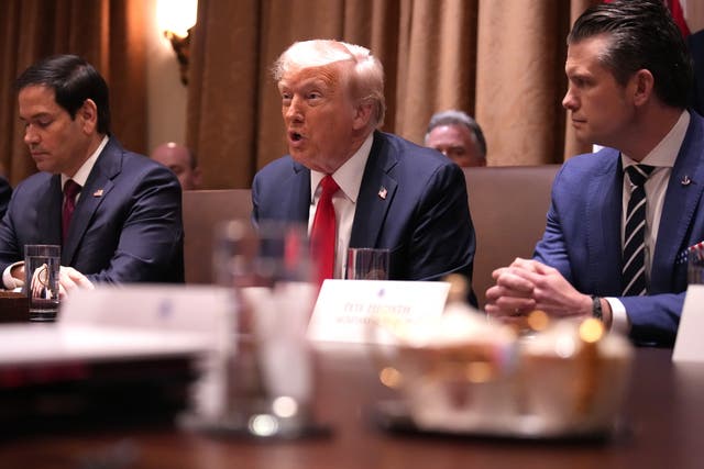 <p>U.S. President Donald Trump delivers remarks during a Cabinet Meeting at the White House on February 26, 2025 in Washington, DC. Trump is holding the first Cabinet meeting of his second term, joined by Tesla and SpaceX CEO Elon Musk, head of the Department of Government Efficiency (DOGE). Trump was joined by (L-R) Secretary of State Marco Rubio and Defense Secretary Pete Hegseth</p>