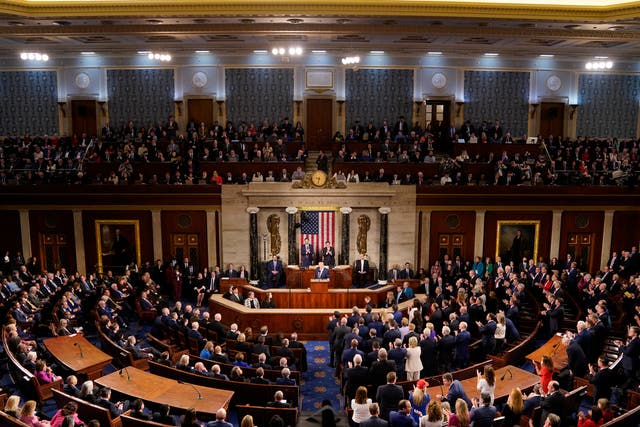 <p>President Donald Trump speaking during an address to a joint session of Congress</p>