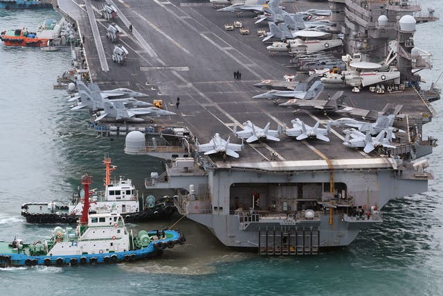 <p>USS Carl Vinson docks at a naval base in Busan, South Korea</p>