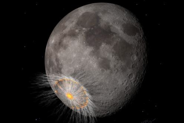 <p>Artist’s depiction of what a large lunar impact event might look like</p>