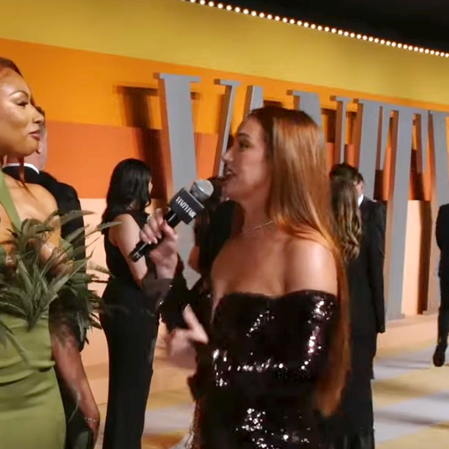 <p>Megan Thee Stallion was interviewed by Hannah Berner at the Vanity Fair Oscar Party</p>